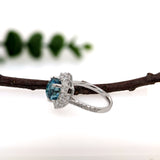 5.2ct Blue Zircon Ring w Earth Mined Diamonds in Solid 14K White Gold | Cushion 8.5x7.5mm