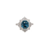 5.2ct Blue Zircon Ring w Earth Mined Diamonds in Solid 14K White Gold | Cushion 8.5x7.5mm