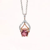 Pink Tourmaline Pendant w Natural Diamonds in Solid 14k Dual Tone Gold Round 5mm