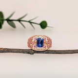 1.4ct Statement Tanzanite Ring w Pink Sapphire Accents in Solid 14K Yellow Gold | EM 8x6mm