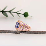 1.4ct Statement Tanzanite Ring w Pink Sapphire Accents in Solid 14K Yellow Gold | EM 8x6mm