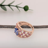 1.4ct Statement Tanzanite Ring w Pink Sapphire Accents in Solid 14K Yellow Gold | EM 8x6mm