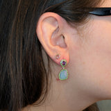Dazzle Boulder Opal w Purple Sapphires & Tsavorites 14K White Gold  Drop Earrings