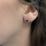 4mm Round Madagascar Rhodolite Garnet Solitaire Stud Earrings in 14K Yellow Gold