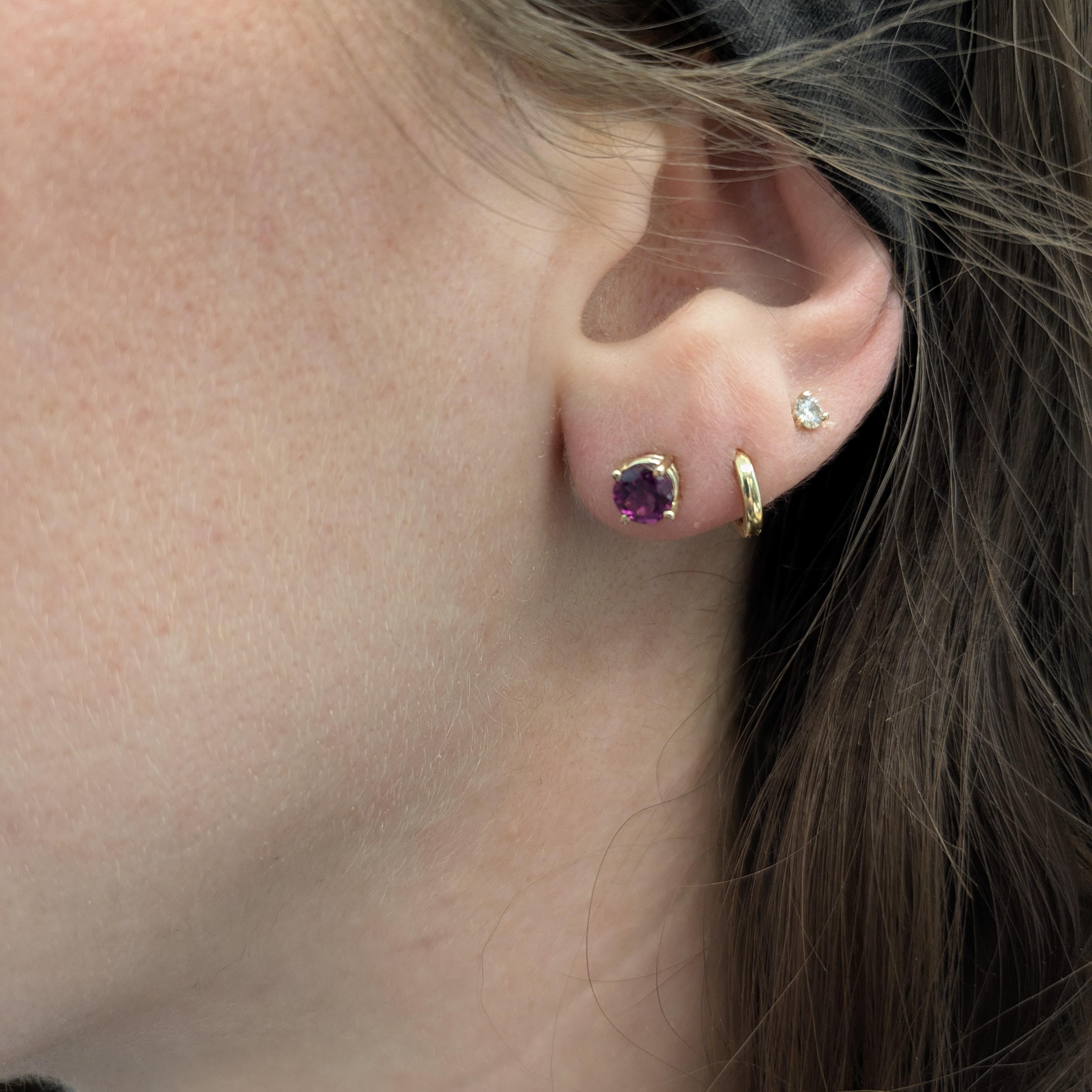 4mm Round Madagascar Rhodolite Garnet Solitaire Stud Earrings in 14K Yellow Gold
