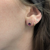 4mm Round Madagascar Rhodolite Garnet Solitaire Stud Earrings in 14K Yellow Gold