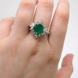 GIA Certified 2.22cts Colombian Emerald Diamond Ring in 14K Dual White Yellow Gold  | Round 8.5mm