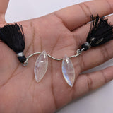 Natural Untreated Rainbow Moonstone | Drilled Matching Pair | Marquise Shape- Side Drilled Beautiful Faceted Gem | 26x10x5mm