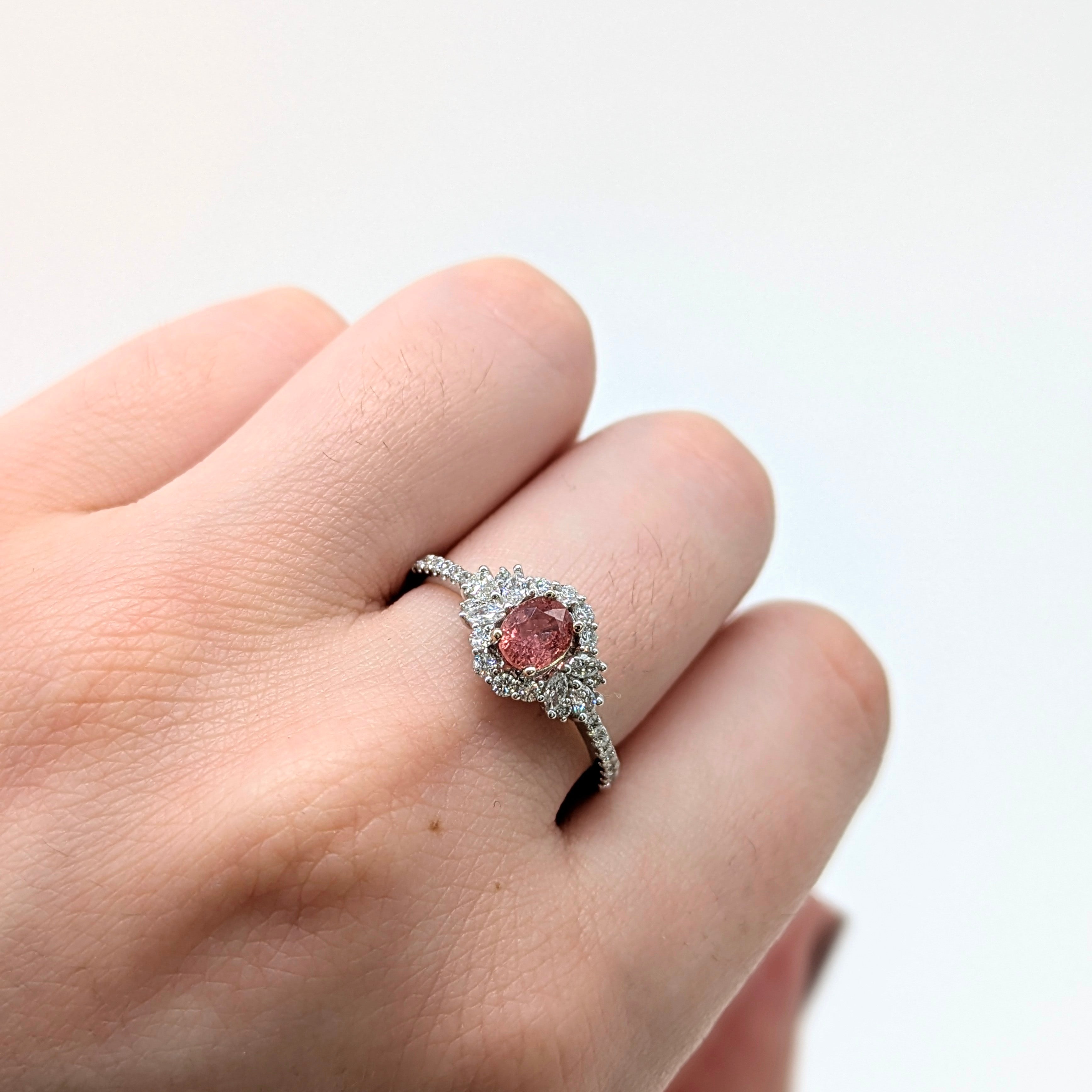 Kriti 0.55cts Padparadscha Sapphire Diamond Ring in 14K White Gold | Oval 5x4mm
