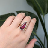 12.9Ct Rubellite Tourmaline Ring with Earth-Mined Diamond Halo in Solid 14K Gold - Luxury Statement Fine Jewelry Ring for Women