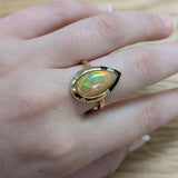 Apoorva 14K Solid Yellow Gold Opal Diamond Ring | Pear 16.5x10mm