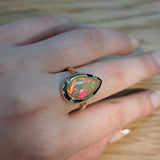 Apoorva 14K Solid Yellow Gold Opal Diamond Ring | Pear 16.5x10mm