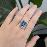 Aurelia 14k Solid Gold Swiss Topaz Ring with Natural diamonds | Emerald cut, 14x10mm
