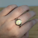 Elara Solid 14k Rose Gold Opal Ring with Natural Diamonds Accent | Oval 11x9mm