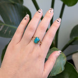 2.4ct Turquoise Ring w Earth Mined Diamonds in Solid 14K Gold | Cushion 11x7.5mm
