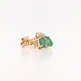 Emerald Stud Earrings w Earth Mined Diamonds in Solid 14K Gold | Oval 7x5mm