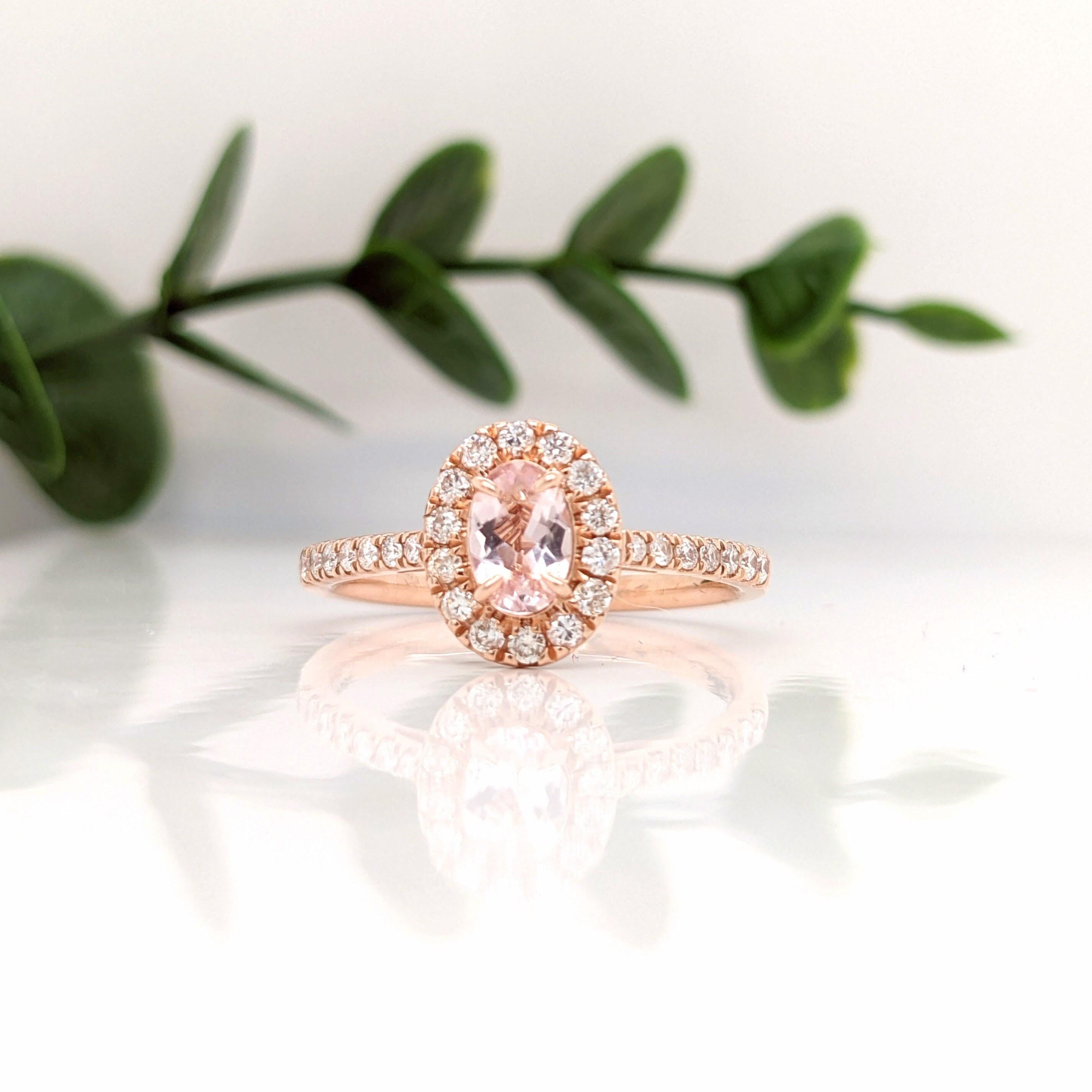 Pink Morganite Ring w Earth Mined Diamonds in Solid 14K Rose Gold Oval 6x4mm