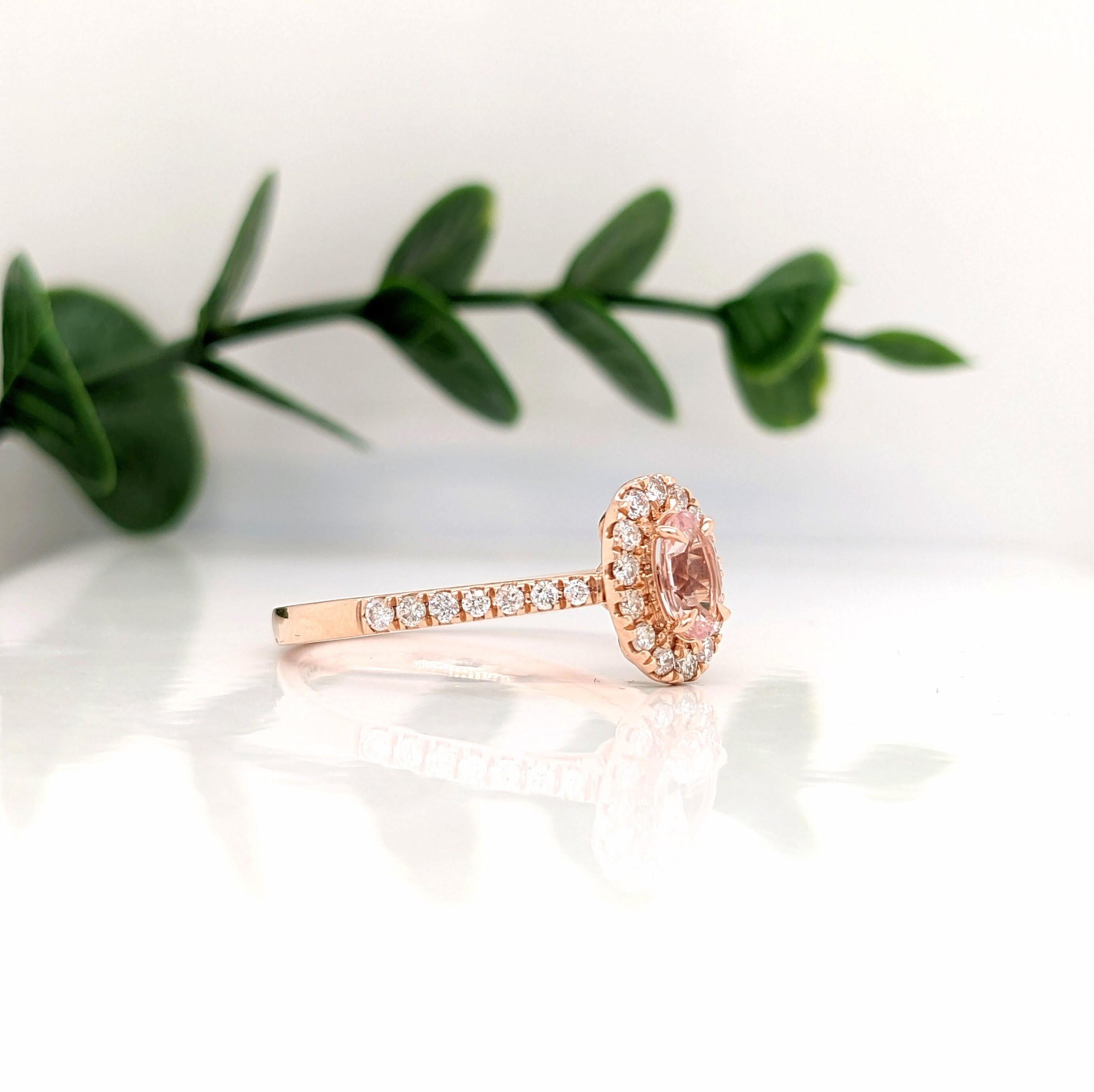 Pink Morganite Ring w Earth Mined Diamonds in Solid 14K Rose Gold Oval 6x4mm