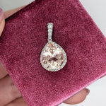 3.6ct AAA Morganite Pendant w Earth Mined Diamonds in Solid 14K Gold Pear 12x10