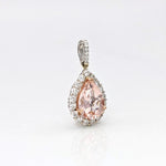 AAA Morganite Pendant w Earth Mined Diamondin Solid 14K Dual Gold Pear 10x7mm