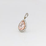 AAA Morganite Pendant w Earth Mined Diamondin Solid 14K Dual Gold Pear 10x7mm