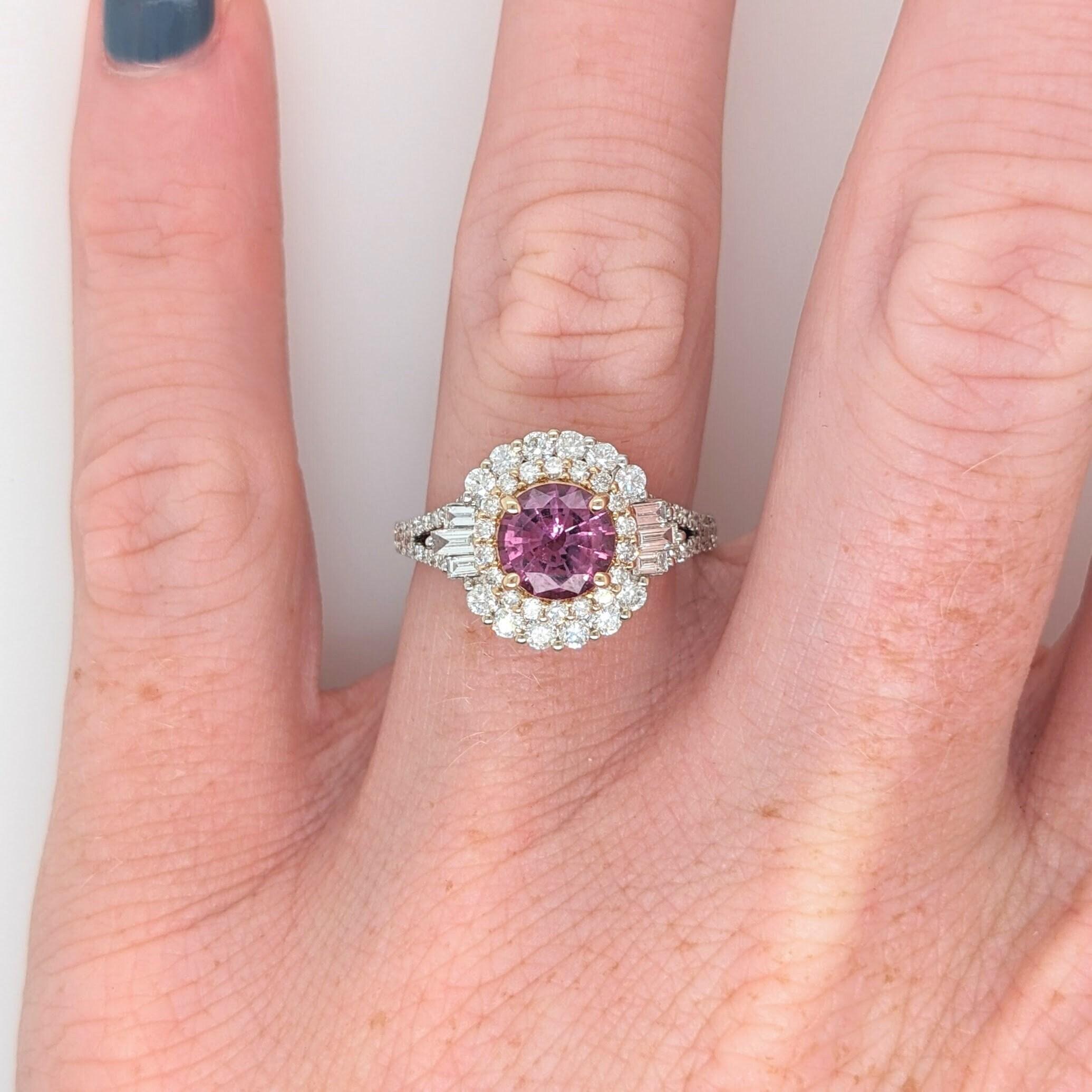 1.3ct Pink Sapphire Ring w Earth Mined Diamonds in Solid 14K Dual Tone Gold