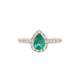 Pretty Emerald Ring w Halo of Diamonds