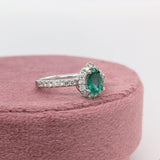 Pretty Emerald Ring w Earth Mined Diamonds in Solid 14K White Gold Pear 7x5mm