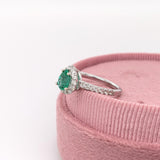 Pretty Emerald Ring w Earth Mined Diamonds in Solid 14K White Gold Pear 7x5mm