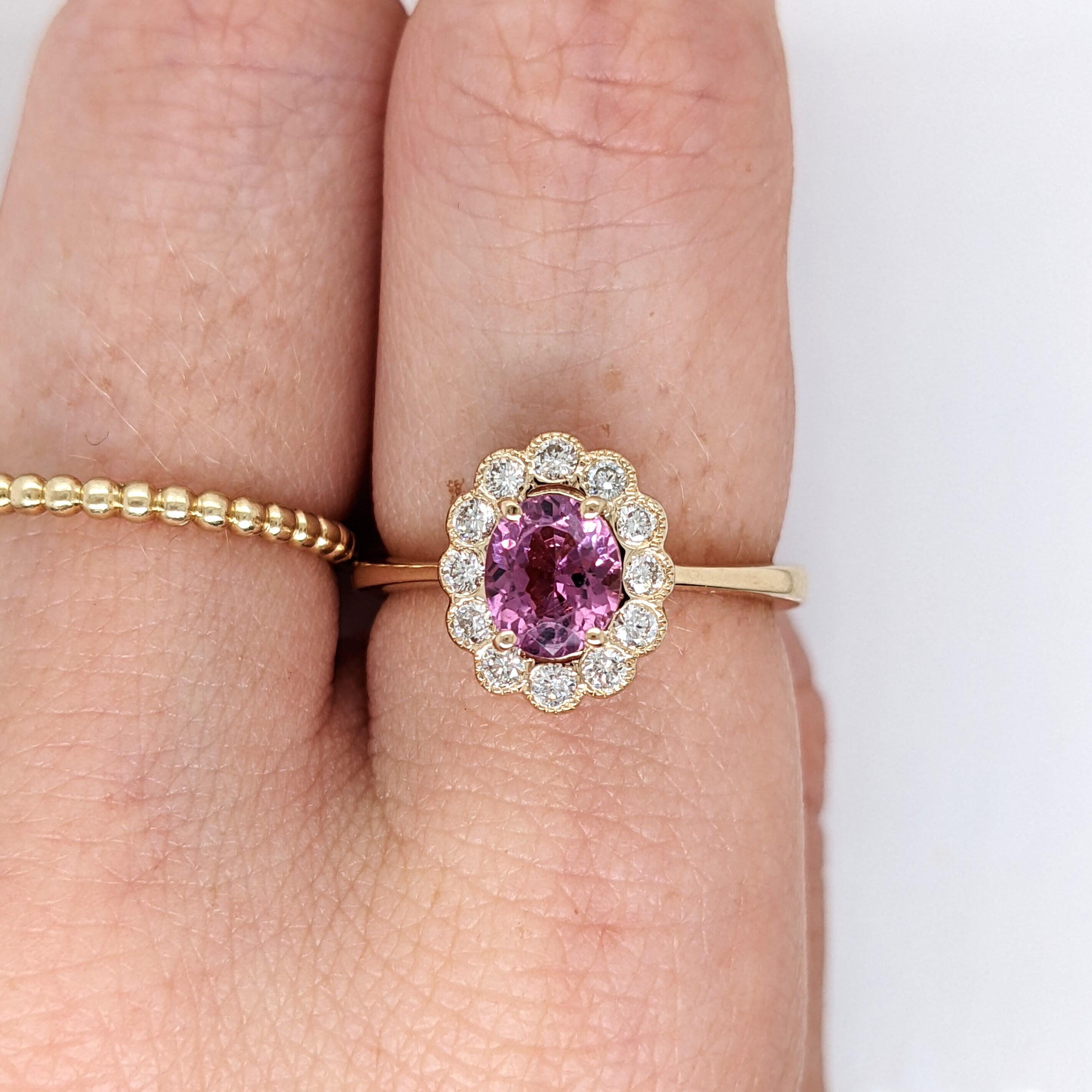 Spinel Ring w Earth Mined Diamonds in Solid 14K Yellow Gold Oval 7x5mm