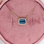 1.3ct London Topaz Necklace w Earth Mined Diamonds in Solid 14K Gold EM 7x5mm