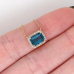1.3ct London Topaz Necklace w Earth Mined Diamonds in Solid 14K Gold EM 7x5mm