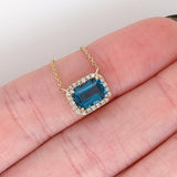 1.3ct London Topaz Necklace w Earth Mined Diamonds in Solid 14K Gold EM 7x5mm