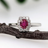 Mozambique Ruby and Diamond Halo Ring