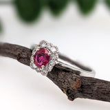 Mozambique Ruby and Diamond Halo Ring