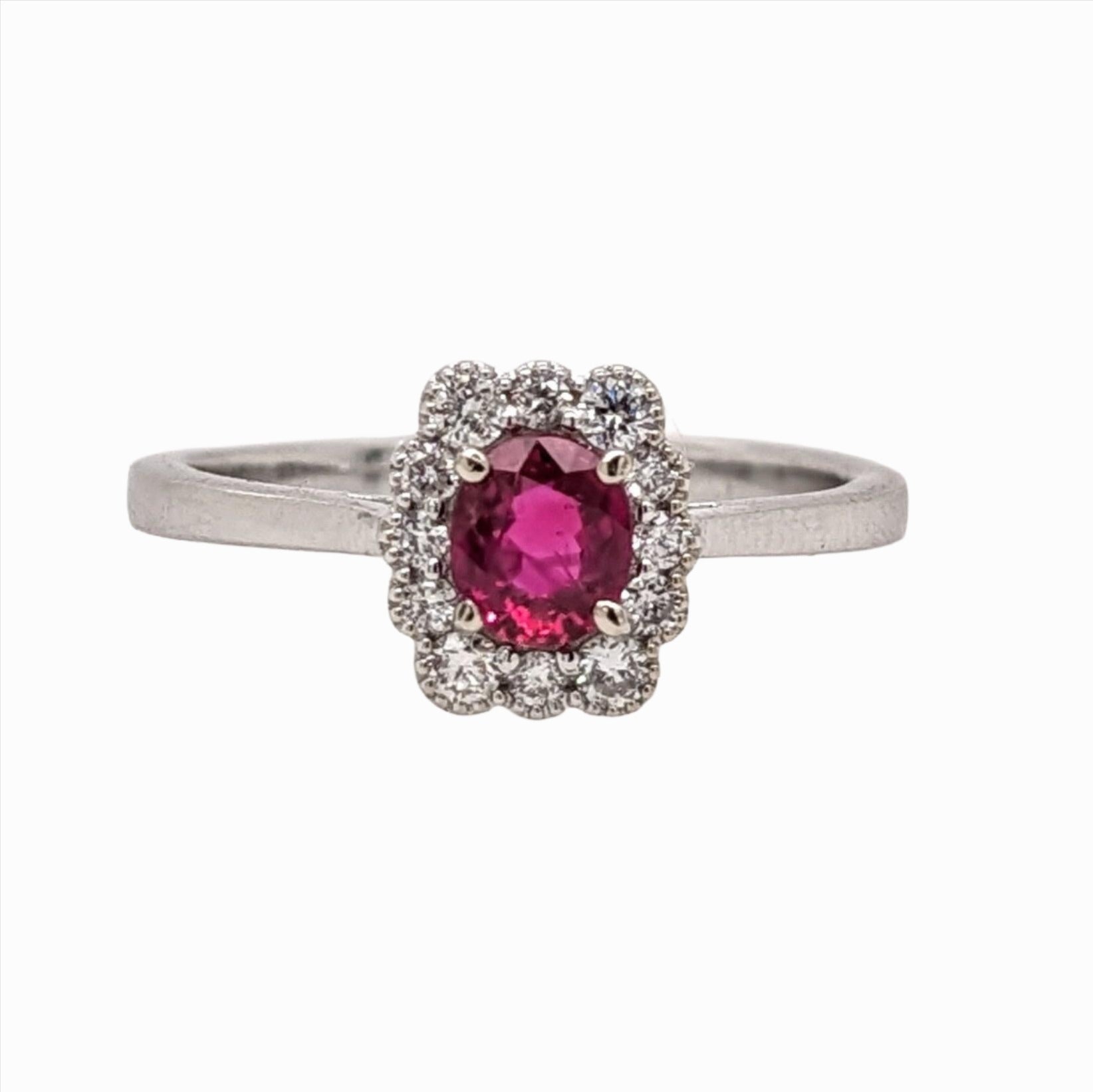 Mozambique Ruby Ring w Earth Mined Diamonds in Solid 14k White Gold Oval 5x4mm