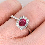 Mozambique Ruby and Diamond Halo Ring