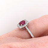 Mozambique Ruby and Diamond Halo Ring