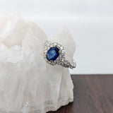 1.3ct Sapphire Ring w Earth Mined Diamonds in Solid 14k White Gold Oval 7x5mm