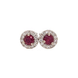 Pretty Red Ruby Stud Earrings w Earth Mined Diamonds in Solid 14K White Gold
