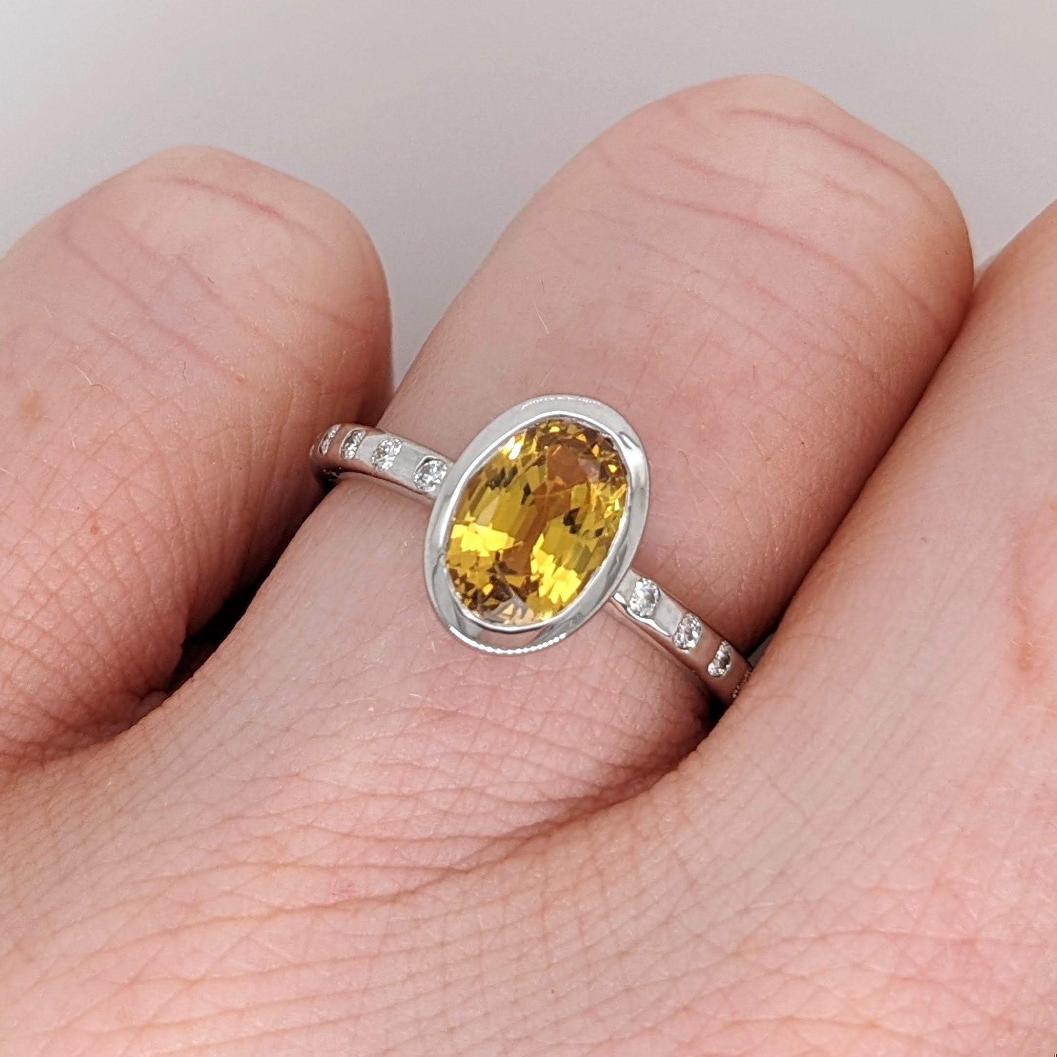 2ct Yellow Sapphire Ring w Earth Mined Diamonds in Solid 14k White Gold Oval 6x4