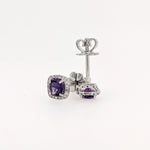 Purple Amethyst Halo Earring Studs Cushion 4mm in 14k White, Rose, and Yellow Go