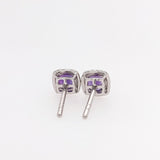 Purple Amethyst Halo Earring Studs Cushion 4mm in 14k White, Rose, and Yellow Go