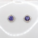 Purple Amethyst Halo Earring Studs Cushion 4mm in 14k White, Rose, and Yellow Go