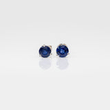 Blue Sapphire Stud Earrings in Solid 14K Gold | 3-Prong Round Solitaire Dainty Gemstone Earrings | Natural Sapphire Jewelry, 3mm 4mm 5mm 6mm