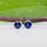 Blue Sapphire Stud Earrings in Solid 14K Gold | 3-Prong Round Solitaire Dainty Gemstone Earrings | Natural Sapphire Jewelry, 3mm 4mm 5mm 6mm