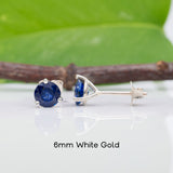 Blue Sapphire Stud Earrings in Solid 14K Gold | 3-Prong Round Solitaire Dainty Gemstone Earrings | Natural Sapphire Jewelry, 3mm 4mm 5mm 6mm