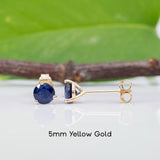 Blue Sapphire Stud Earrings in Solid 14K Gold | 3-Prong Round Solitaire Dainty Gemstone Earrings | Natural Sapphire Jewelry, 3mm 4mm 5mm 6mm