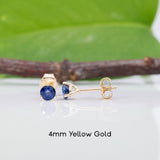 Blue Sapphire Stud Earrings in Solid 14K Gold | 3-Prong Round Solitaire Dainty Gemstone Earrings | Natural Sapphire Jewelry, 3mm 4mm 5mm 6mm