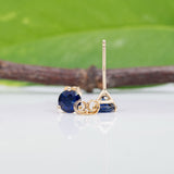 Blue Sapphire Stud Earrings in Solid 14K Gold | 3-Prong Round Solitaire Dainty Gemstone Earrings | Natural Sapphire Jewelry, 3mm 4mm 5mm 6mm